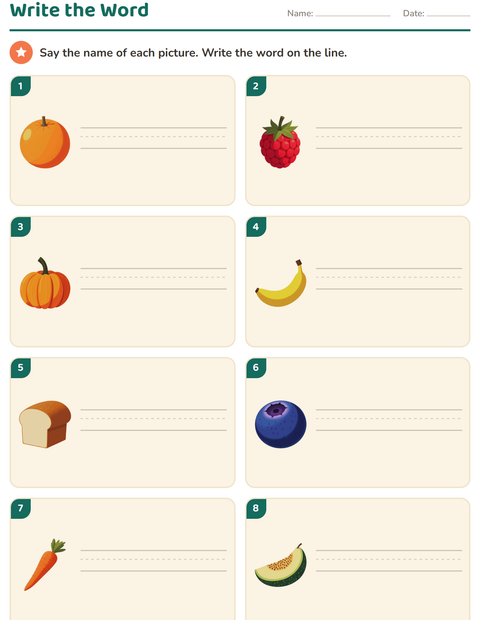 Preview of Write the Word worksheet featuring At the Supermarket for grade 1