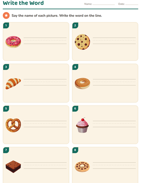 Preview of Write the Word worksheet featuring Bakery for grade 1