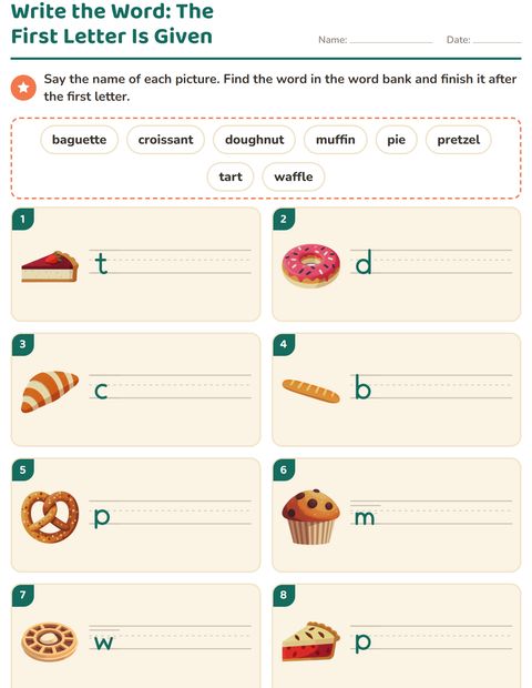 Preview of Write the Word worksheet featuring Bakery for grade 1