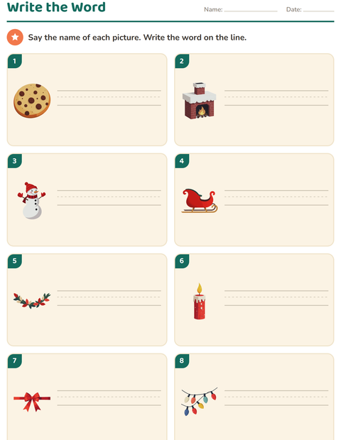 Preview of Write the Word worksheet featuring Christmas for grade 1