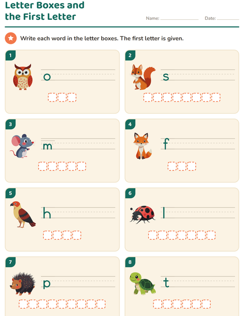 Preview of Write the Word worksheet featuring Forest Creatures for grade 1