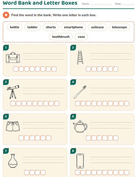 Preview of Write the Word worksheet featuring Objects BW for grade 1