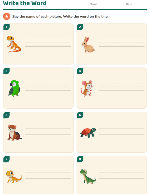 Preview of Write the Word worksheet featuring Pets for grade 1