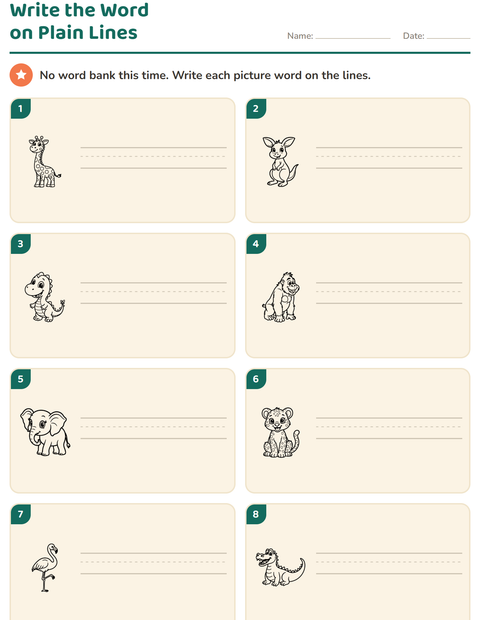 Preview of Write the Word worksheet featuring Zoo Animals BW for grade 1