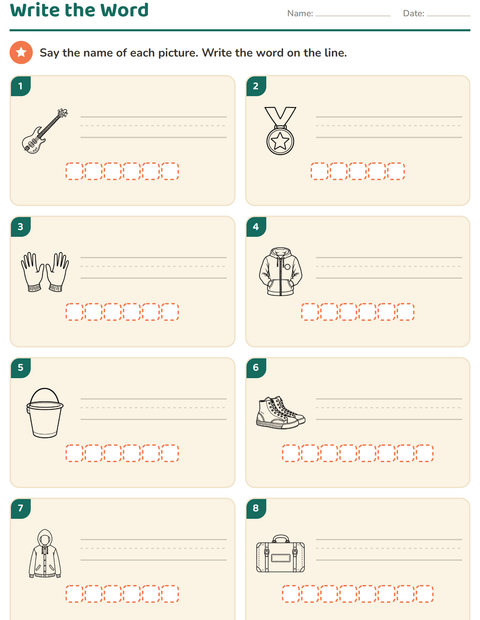 Preview of Write the Word worksheet featuring Objects BW for grade 1