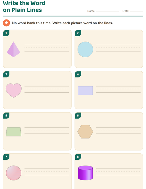 Preview of Write the Word worksheet featuring Shapes for grade 1