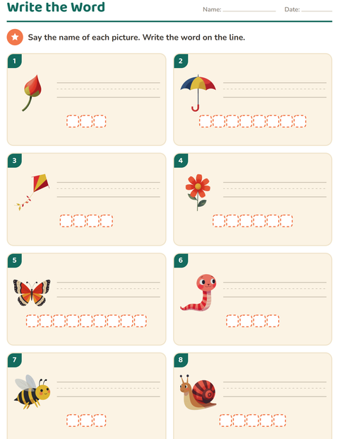 Preview of Write the Word worksheet featuring Spring for grade 1