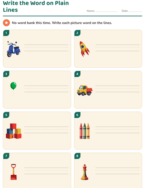 Preview of Write the Word on Plain Lines: No Word Bank at All