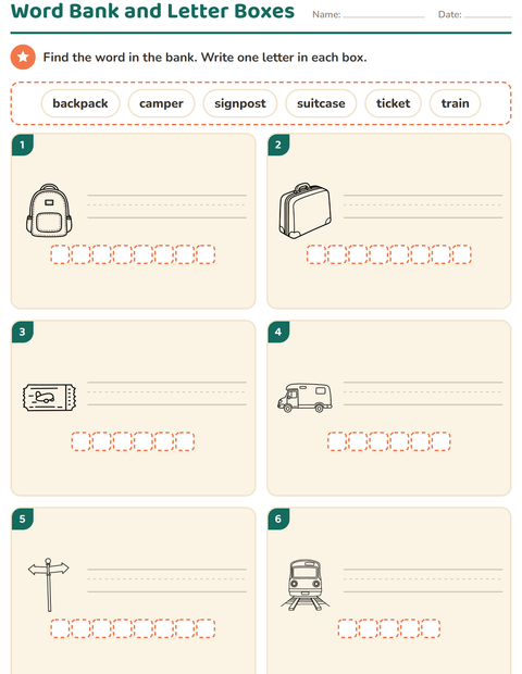 Preview of Write the Word worksheet featuring Travel and Holiday BW for grade 1