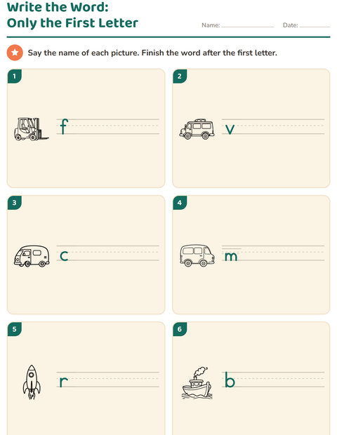Preview of Write the Word worksheet featuring Vehicles BW 3 for grade 1