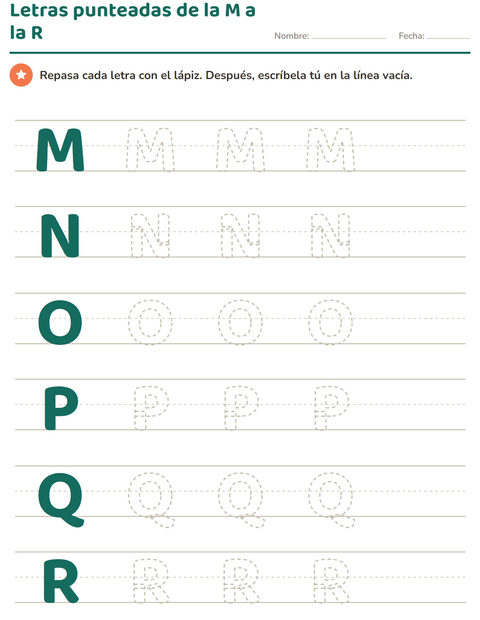 Letras punteadas de la M a la R: gemelas que hay que distinguir