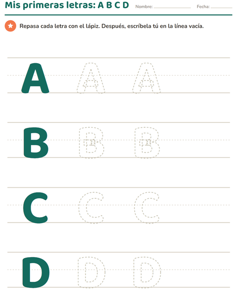 Mis primeras letras: A, B, C y D en tamaño gigante