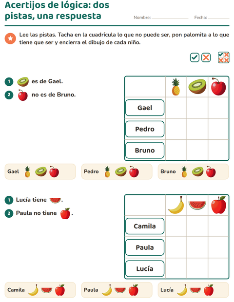 Vista previa de la hoja de Acertijos de lógica con Frutas para grado 2