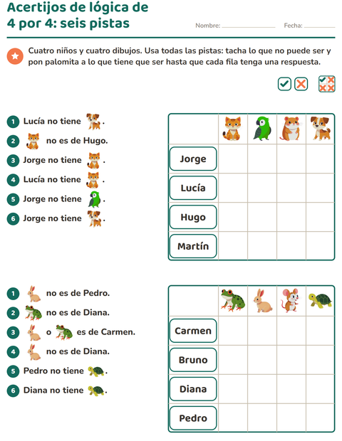 Vista previa de la hoja de Acertijos de lógica con Mascotas para grado 3