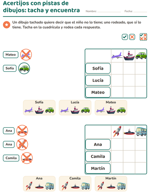 Vista previa de Acertijos con pistas de dibujos: tacha y encuentra