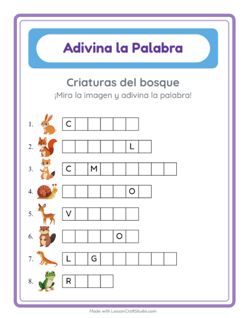 Escribe palabras con Criaturas del bosque