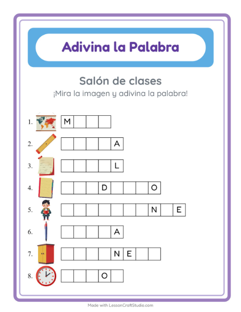 Escribe palabras con Salón de clases