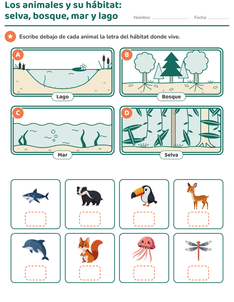 Los animales y su hábitat: selva, bosque, mar y lago