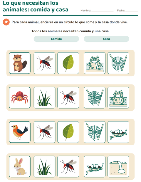 Lo que necesitan los animales: elige su comida y su casa