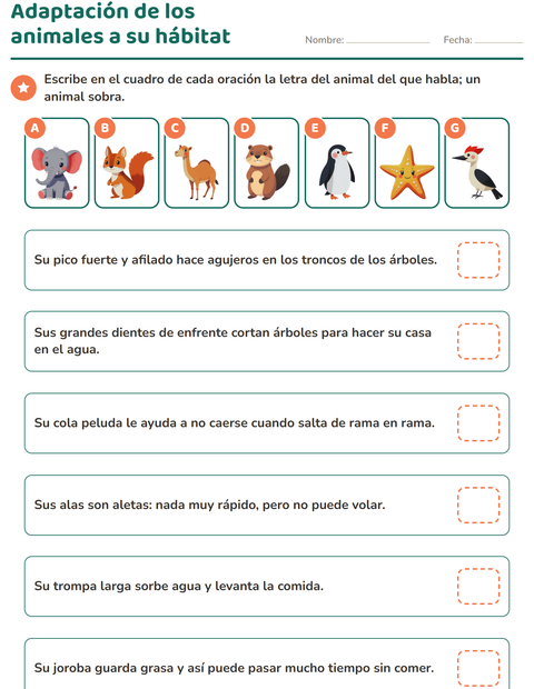 Vista previa de Adaptación de los animales a su hábitat: lee y escribe la letra