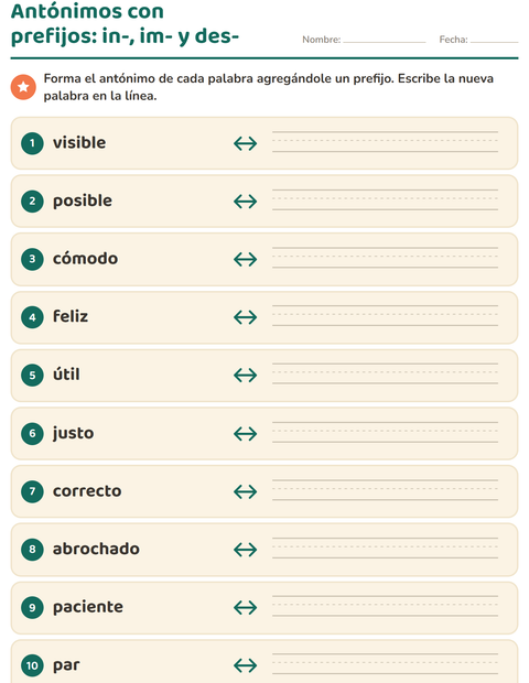 Vista previa de la hoja de Antónimos para grado 2
