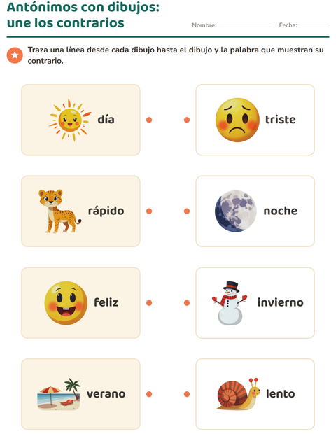 Vista previa de la hoja de Antónimos para jardín infantil