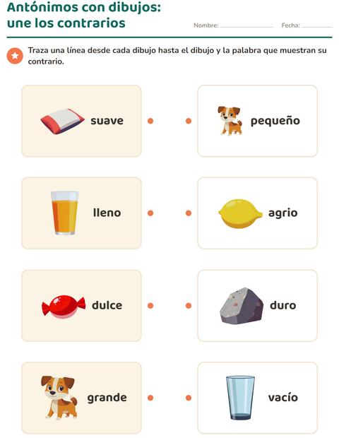 Vista previa de la hoja de Antónimos para jardín infantil
