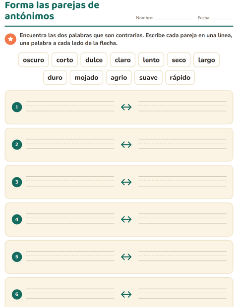 Forma las parejas de antónimos: encuentra las dos palabras — primer grado