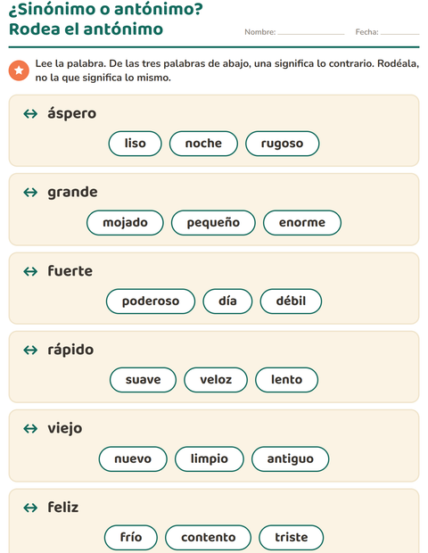 Vista previa de ¿Sinónimo o antónimo? Rodea el antónimo, no el sinónimo — primer grado