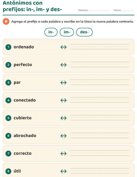 Vista previa de la hoja de Antónimos para grado 2