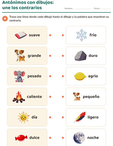 Vista previa de la hoja de Antónimos para jardín infantil
