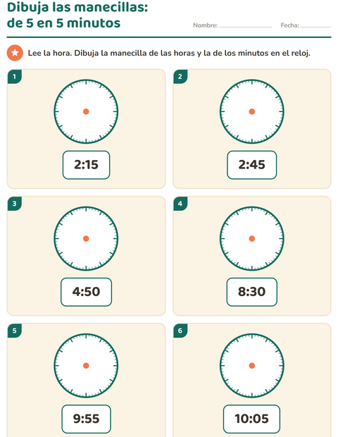 Vista previa de la hoja de Aprender la hora para grado 1