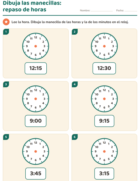 Vista previa de la hoja de Aprender la hora para grado 1