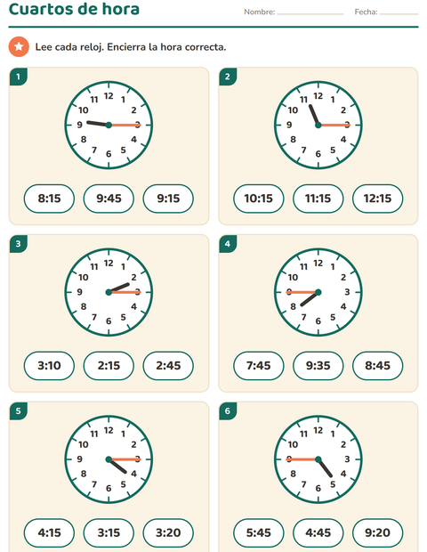 Vista previa de la hoja de Aprender la hora para grado 2