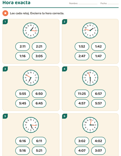 Vista previa de la hoja de Aprender la hora para grado 3