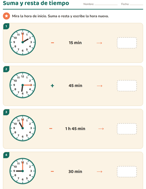 Vista previa de la hoja de Aprender la hora para grado 3