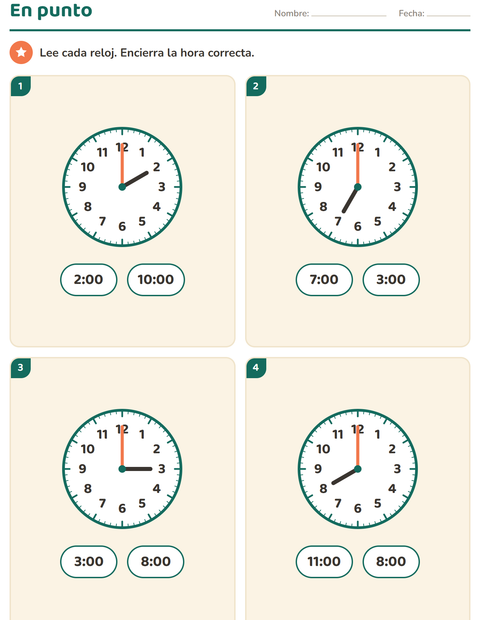 Vista previa de la hoja de Aprender la hora para grado 1