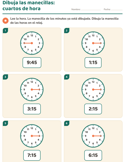 Vista previa de la hoja de Aprender la hora para grado 1