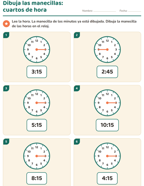 Vista previa de la hoja de Aprender la hora para grado 1