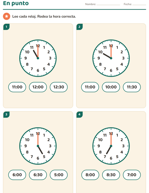 Leer el reloj para primer grado — 2