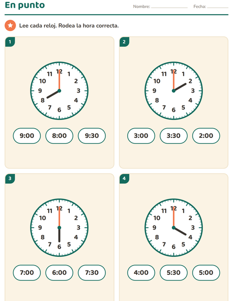 Leer el reloj para primer grado — 3