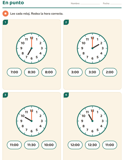 Leer el reloj para primer grado — 5