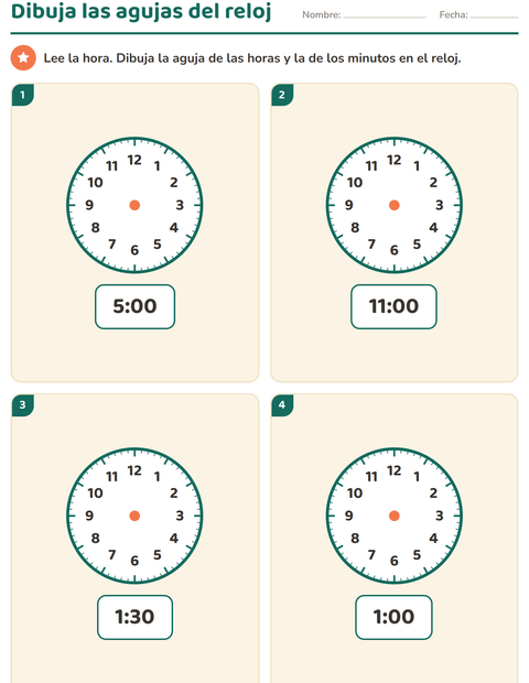 Dibuja las agujas del reloj: de la hora digital al reloj analógico