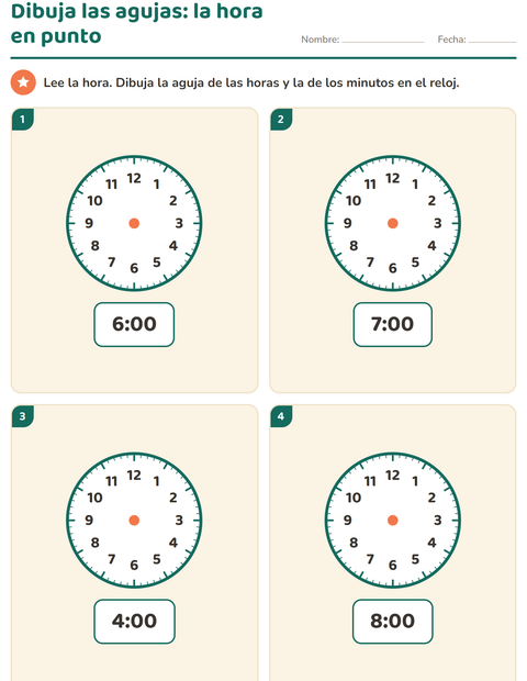 Dibujar las agujas del reloj: solo horas en punto