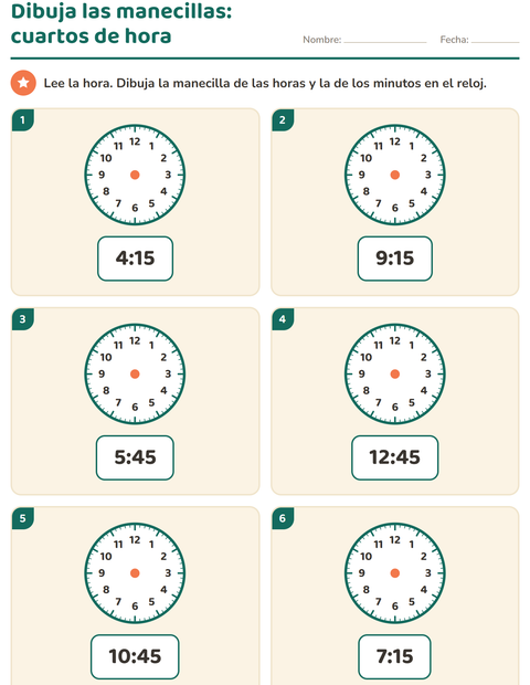 Vista previa de la hoja de Aprender la hora para grado 1