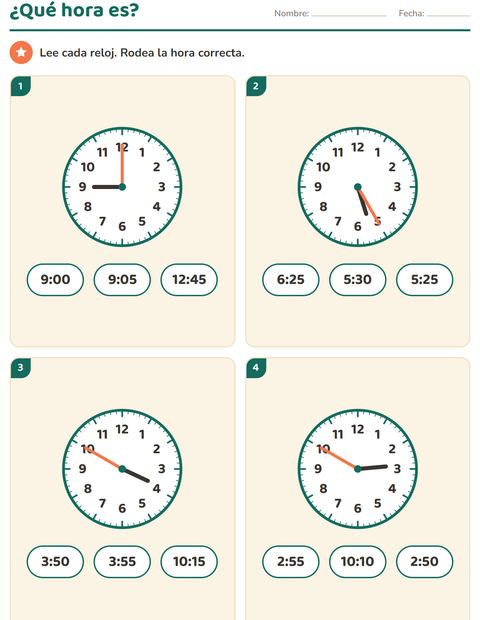 Decir la hora para segundo grado — 2