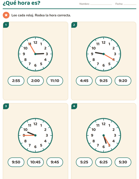 Decir la hora para segundo grado — 3