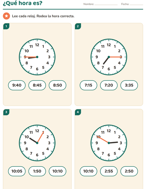 Decir la hora para segundo grado — 5