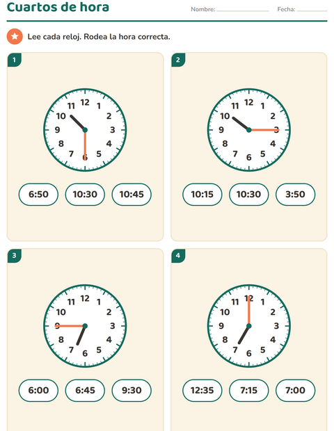 Vista previa de la hoja de Aprender la hora para grado 2