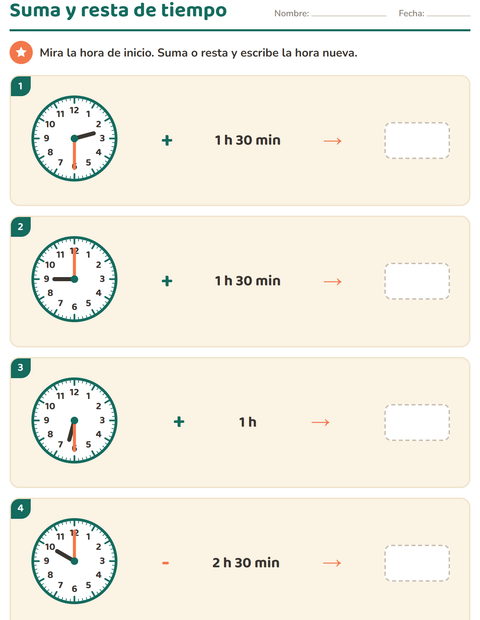 Vista previa de la hoja de Aprender la hora para grado 3